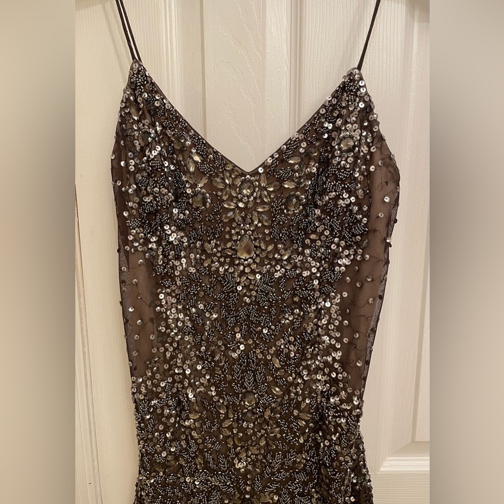 Adrianna Papell Glitzy Taupe Beaded Mini Cocktail Dress (like new)